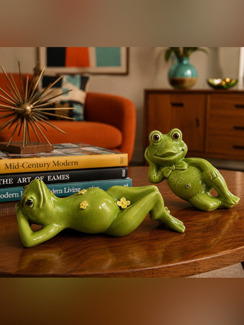 set of 2 Enchanto Company Mid Century Vintage Laying Frog Rare great condition